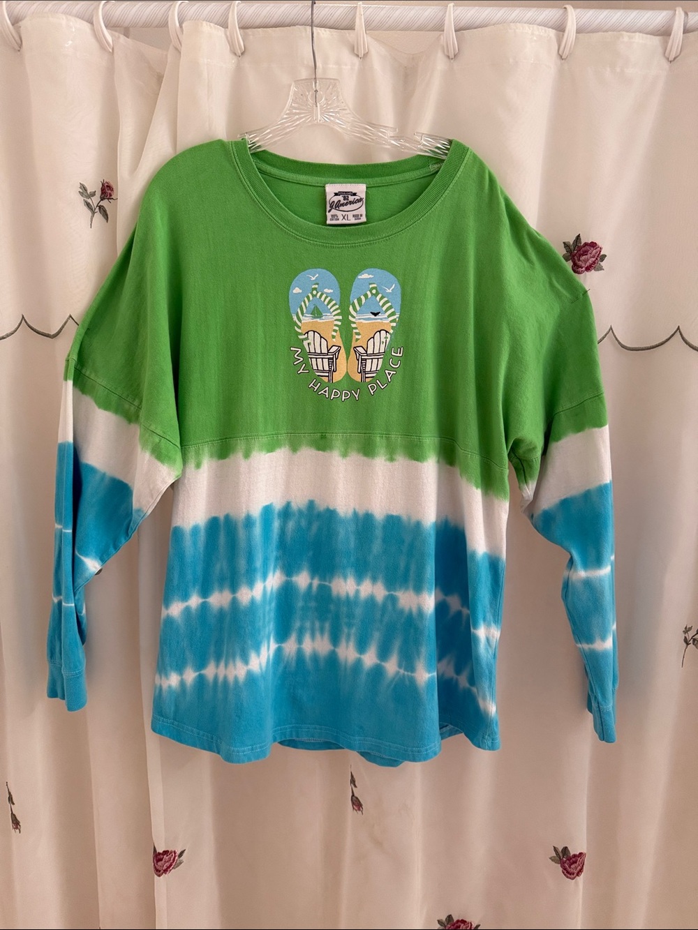 J. America Green & Blue Tie-Dye 'My Happy Place' Kids Long Sleeve Tee